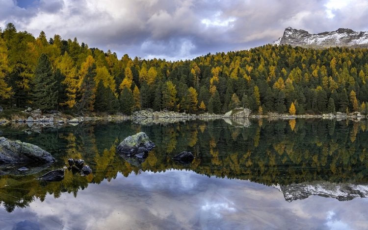 озеро, отражение, осень, швейцария, lago di saoseo, валь-ди-кампо, поскьяво, lake, reflection, autumn, switzerland, val di campo, poschiavo