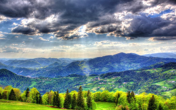 небо, облака, горы, пейзаж, ель, леса, словения, the sky, clouds, mountains, landscape, spruce, forest, slovenia