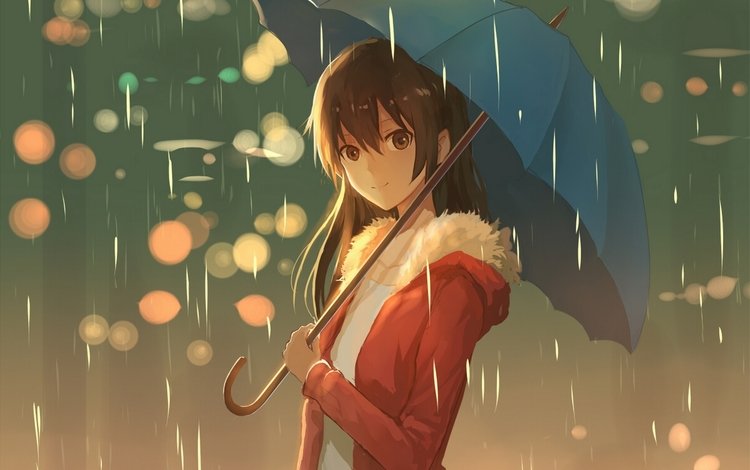 арт, девушка, улыбка, аниме, дождь, зонт, art, girl, smile, anime, rain, umbrella