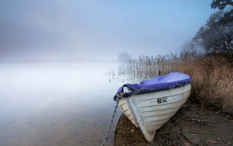 озеро, пейзаж, туман, лодка, lake, landscape, fog, boat