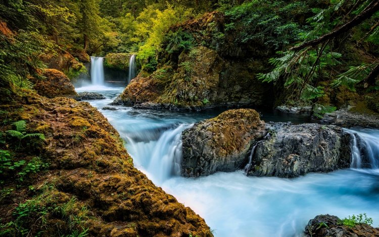река, скалы, природа, лес, водопад, вашингтон, little white salmon river, spirit falls, river, rocks, nature, forest, waterfall, washington