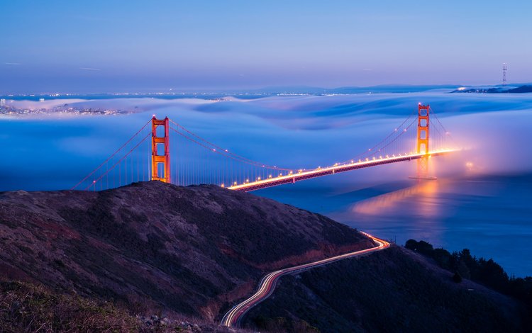 пейзаж, туман, город, сша, сан - франциско, золотые ворота мост, landscape, fog, the city, usa, san francisco, golden gate bridge