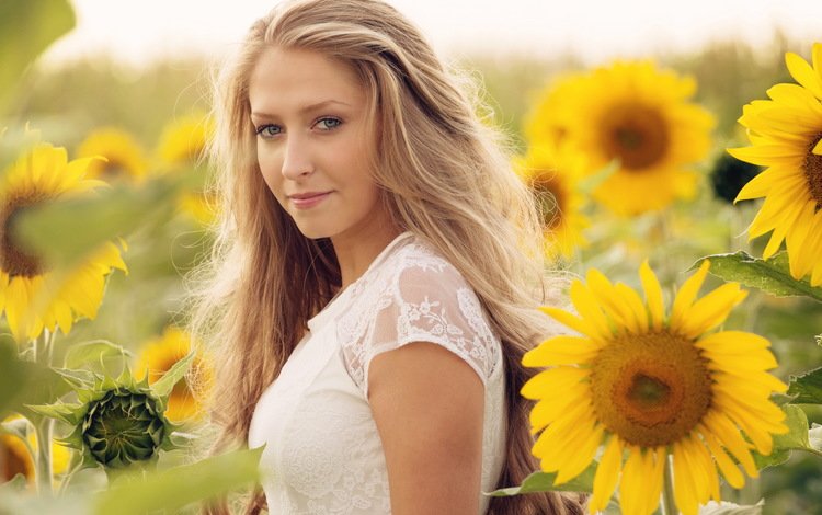 девушка, лето, подсолнухи, girl, summer, sunflowers