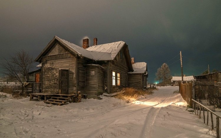 зима, деревня, дом, winter, village, house