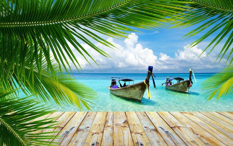 пляж, лодки, пальмы, отдых, таиланд, beach, boats, palm trees, stay, thailand