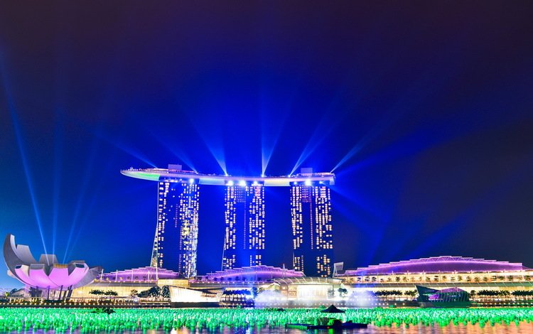 ночь, подсветка, сингапур, отель-казино, night, backlight, singapore, hotel-casino
