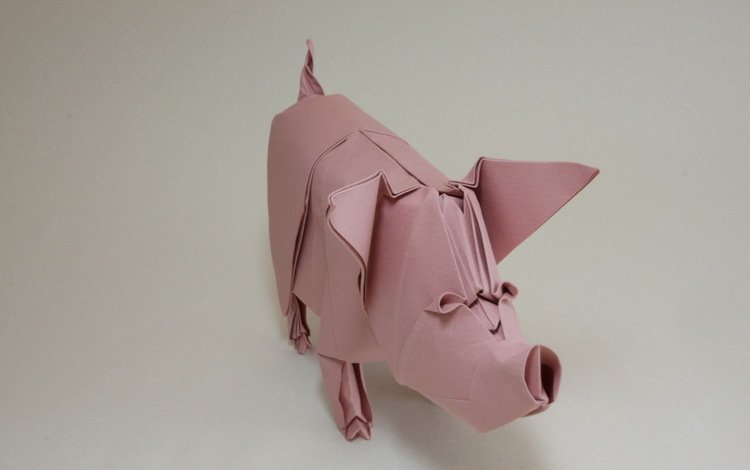бумага, оригами, свинья, paper, origami, pig