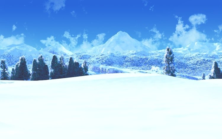 зима, гора, живопись, winter, mountain, painting