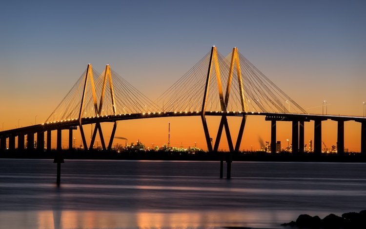 мост, город, сша., штат техас, мост фреда хартмана, bridge, the city, usa., texas, bridge fred hartman