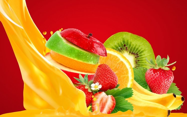 фрукты, клубника, лимон, витамины, ягоды, киви, бананы, сок, fruit, strawberry, lemon, vitamins, berries, kiwi, bananas, juice