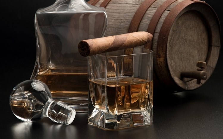 напитки, стакан, бочка, сигара, виски, drinks, glass, barrel, cigar, whiskey