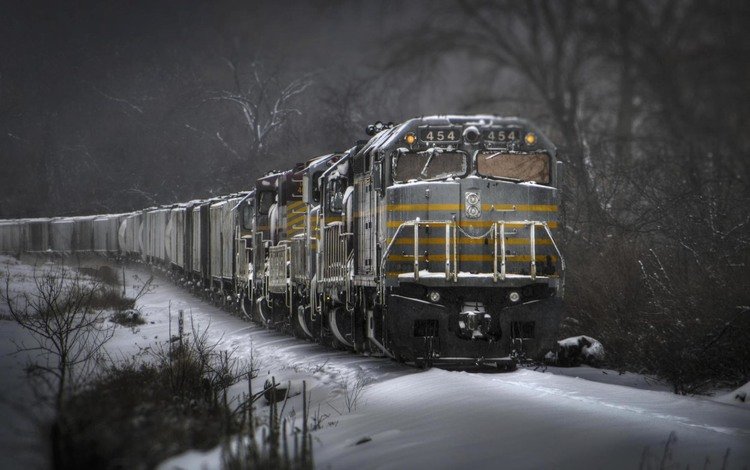 зима, поезд, электричка, состав, тепловоз, товарный поезд, winter, train, composition, locomotive