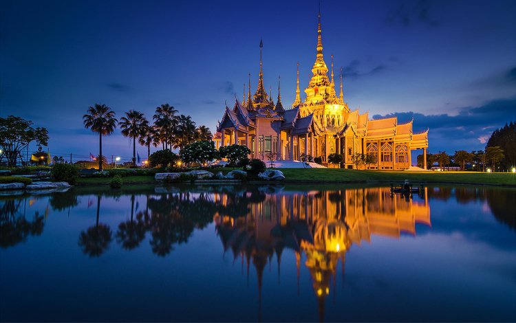 ночь, отражение, тайланд, дворец, night, reflection, thailand, palace