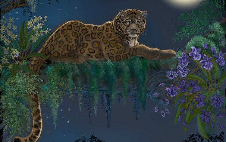 арт, дерево, взгляд, леопард, хищник, животное, хвост, art, tree, look, leopard, predator, animal, tail