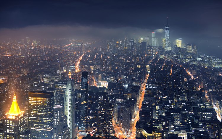 ночь, огни, панорама, город, сша, нью-йорк, night, lights, panorama, the city, usa, new york
