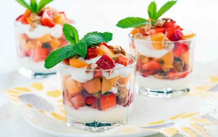 мята, фрукты, ягоды, десерт, фруктовый салат, mint, fruit, berries, dessert, fruit salad