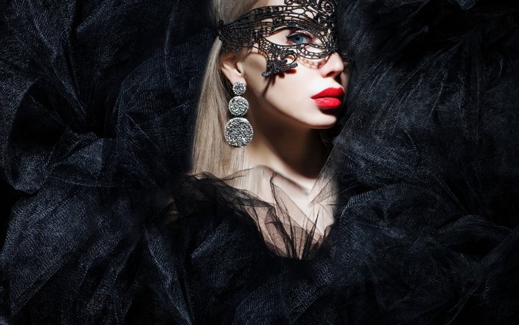 девушка, маска, блондинка, взгляд, лицо, красные губы, girl, mask, blonde, look, face, red lips