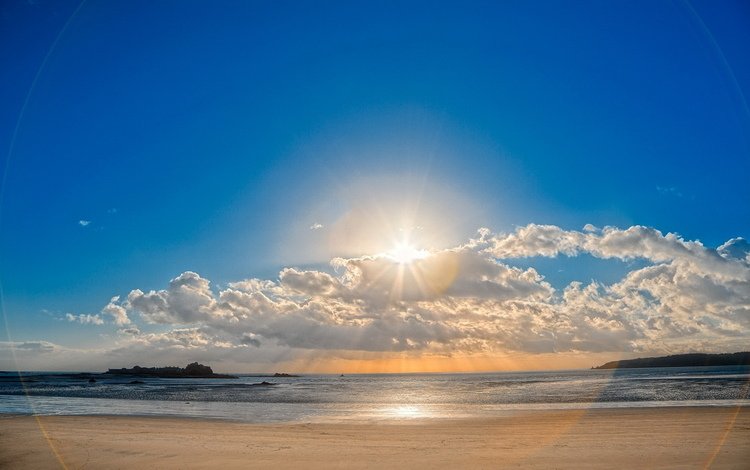 небо, облака, солнце, песок, пляж, блики, the sky, clouds, the sun, sand, beach, glare