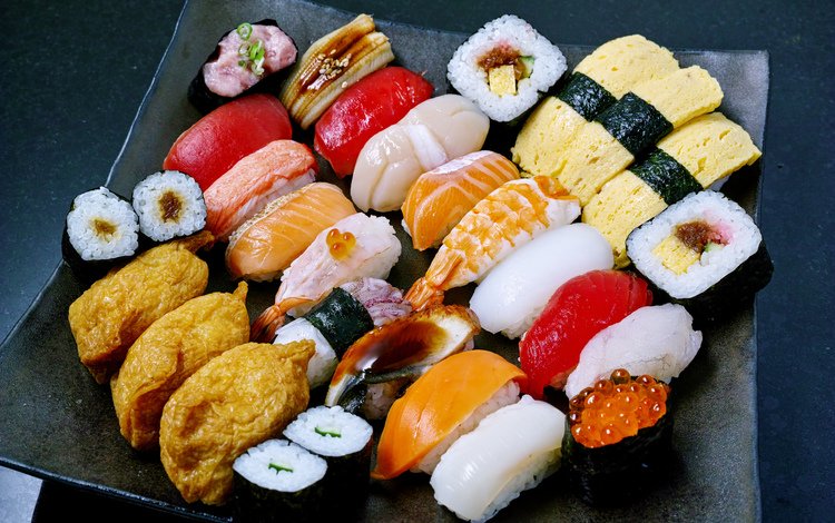 рыба, суши, морепродукты, блюдо, ролы, fish, sushi, seafood, dish, rolls