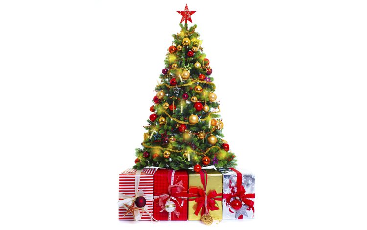 новый год, звездочки, елка, лампочки, шары, праздник, украшения, гирлянда, подарки, коробки, ленточки, новогодняя, игрушки, белый фон, new year, stars, tree, light bulb, balls, holiday, decoration, garland, gifts, box, ribbons, christmas, toys, white background