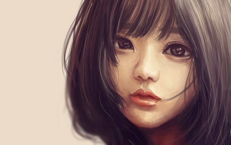 арт, девушка, живопись, азиатка, стрижка, глаза. взгляд, art, girl, painting, asian, haircut, eyes. look