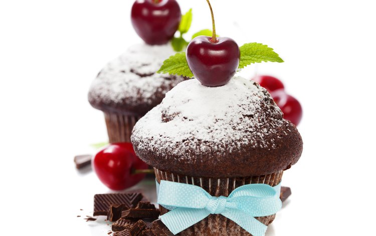 ягода, черешня, вишня, шоколад, бант, кекс, маффин, berry, cherry, chocolate, bow, cupcake, muffin