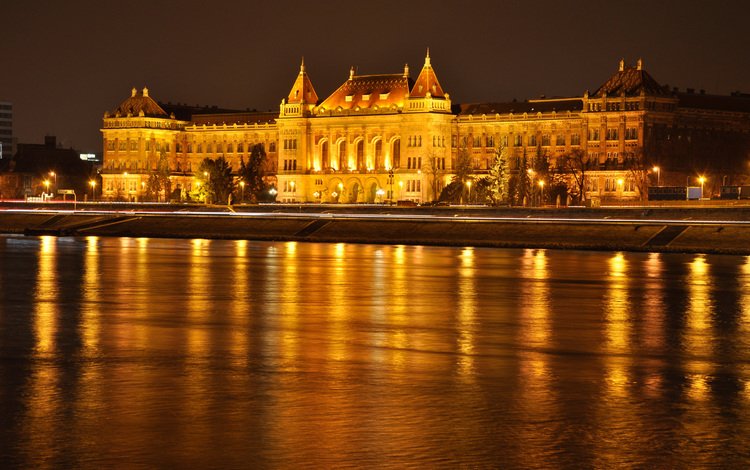 небо, ночь, огни, река, дворец, венгрия, будапешт, the sky, night, lights, river, palace, hungary, budapest