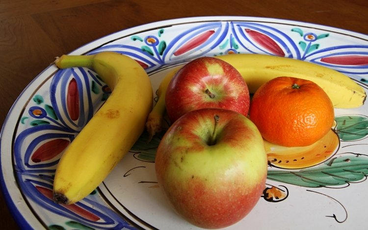 фрукты, яблоки, мандарин, банан, блюдо, fruit, apples, mandarin, banana, dish