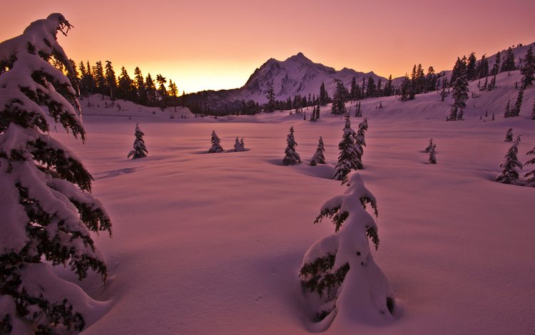 вечер, горы, снег, природа, зима, the evening, mountains, snow, nature, winter