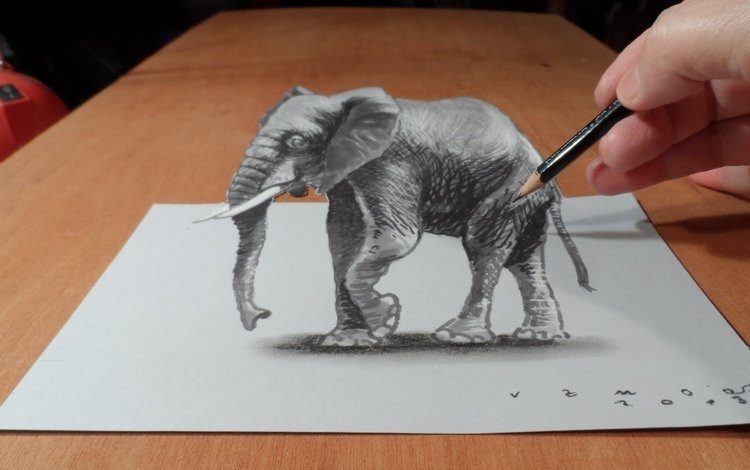рисунок, слон, 3д, figure, elephant, 3d