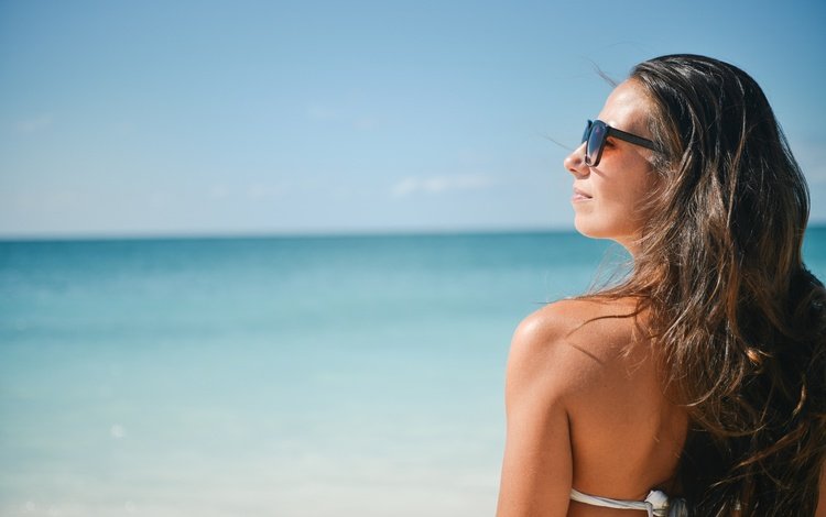 солнце, девушка, пляж, солнцезащитные очки, the sun, girl, beach, sunglasses
