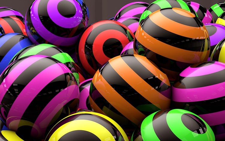 полосы, разноцветные, шарики, рендеринг, 3д, strip, colorful, balls, rendering, 3d
