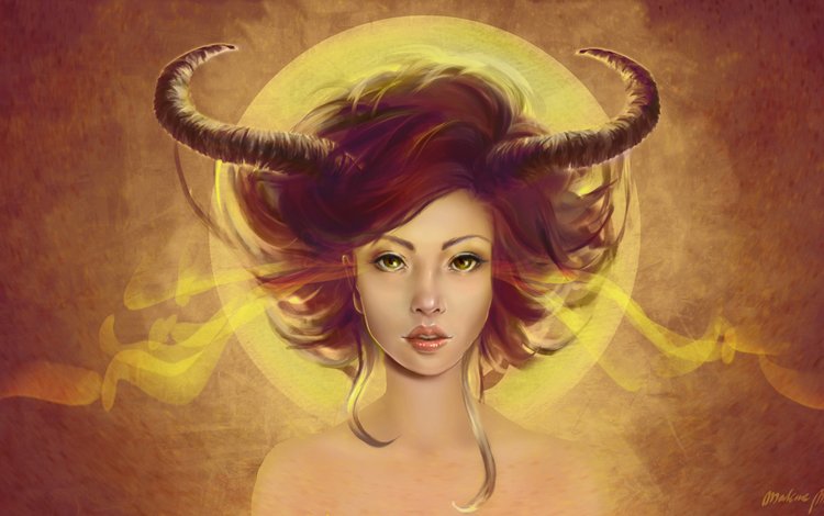 арт, девушка, фон, взгляд, волосы, рога, демоница, art, girl, background, look, hair, horns, demoness