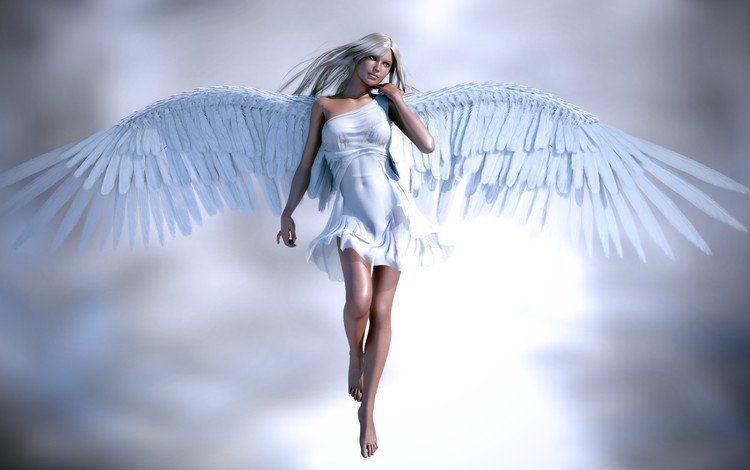 девушка, руки, фон, блондинка, взгляд, крылья, рендеринг, ангел, лицо, girl, hands, background, blonde, look, wings, rendering, angel, face