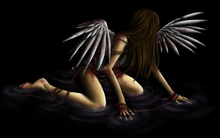 вода, девушка, фантастика, крылья, ангел, черный фон, water, girl, fiction, wings, angel, black background