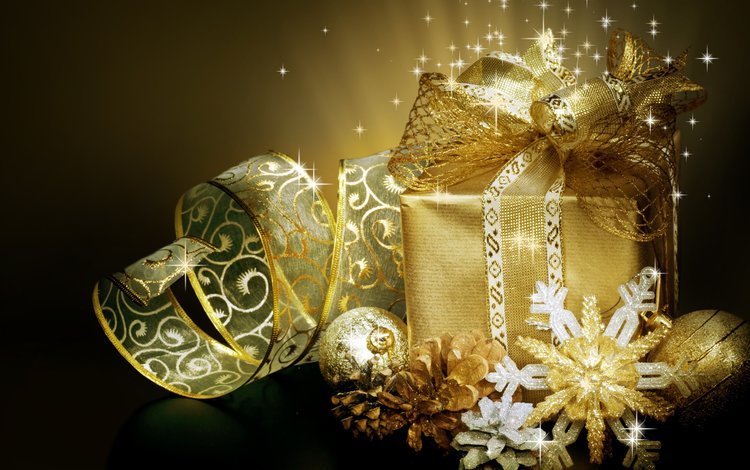 снежинки, черный фон, игрушки, подарок, ленточка, бантик, коробочка, елочная, snowflakes, black background, toys, gift, ribbon, bow, box, christmas