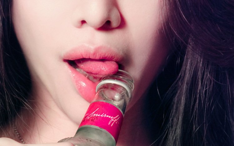 девушка, язык, бутылка, girl, language, bottle