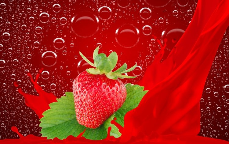 ягода, клубника, пузыри, berry, strawberry, bubbles