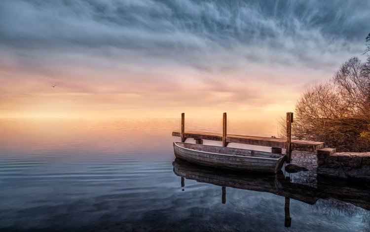 озеро, природа, причал, лодка, lake, nature, pier, boat