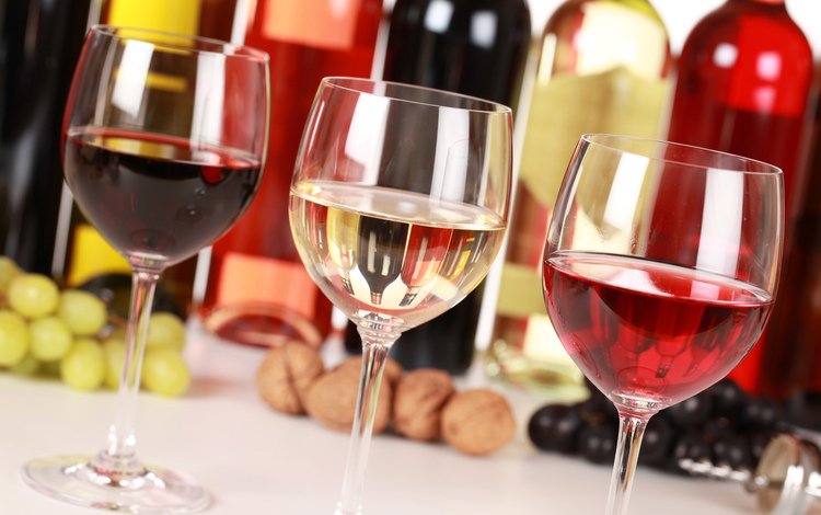 виноград, вино, бокалы, вина, stemware, grapes, wine, glasses