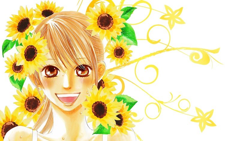 цветы, девушка, аниме, яркая чихая, flowers, girl, anime, bright sneezing
