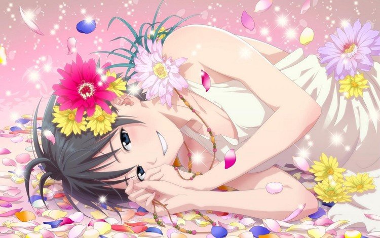 цветы, девушка, аниме, девочки,  цветы, flowers, girl, anime, girls