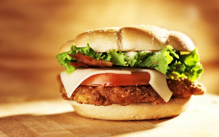 гамбургер, котлета, мясо, помидор, булочка, быстрое питание, hamburger, patty, meat, tomato, bun, fast food