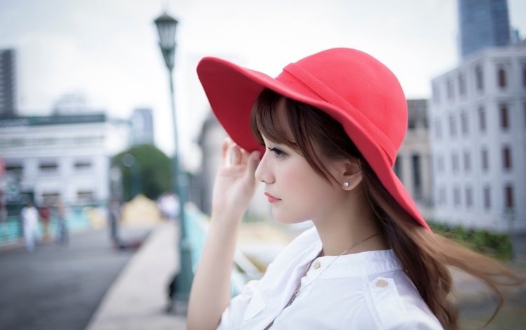красная, шляпа, азиатка, red, hat, asian