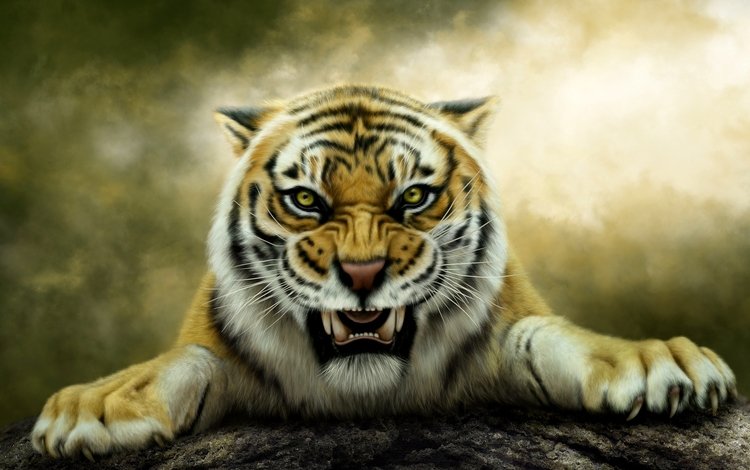 тигр, хищник, фотошоп, оскал, нelena, tiger, predator, photoshop, grin, gb