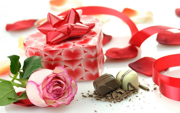роза, лента, шоколад, коробка, rose, tape, chocolate, box