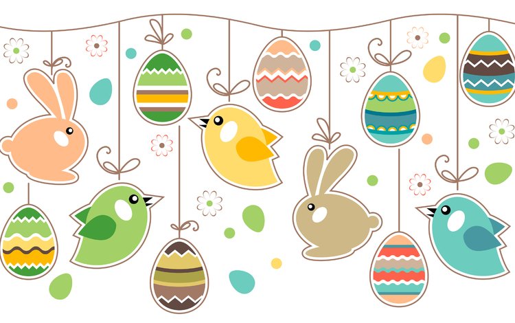 кролики, пасха, яйца, птички, rabbits, easter, eggs, birds