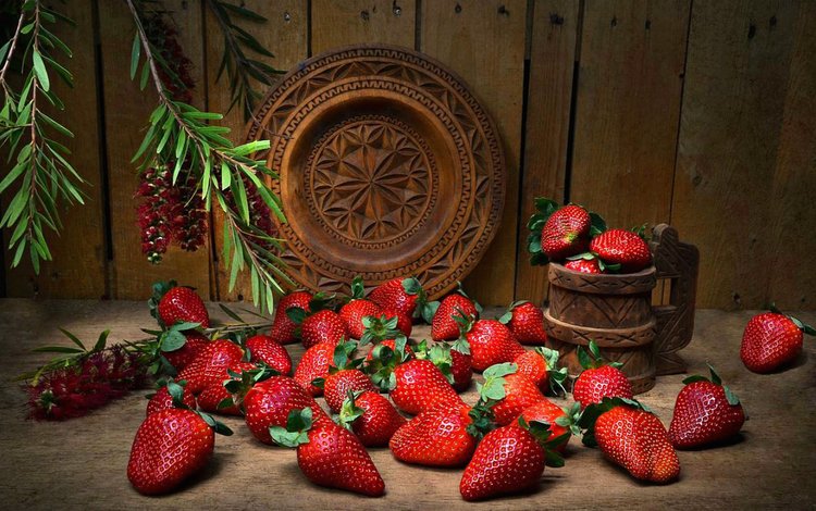 клубника, кружка, ягоды, тарелка, натюрморт, strawberry, mug, berries, plate, still life