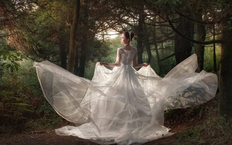 лес, девушка, невеста, свадебное платье, forest, girl, the bride, wedding dress