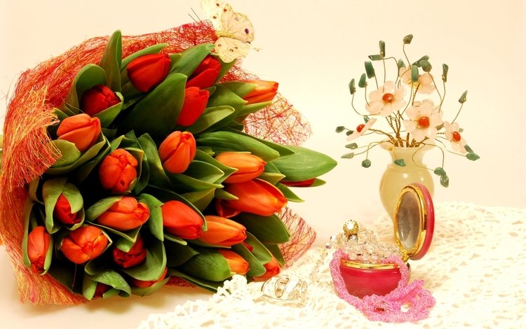 камни, букет, тюльпаны, шкатулка, stones, bouquet, tulips, box